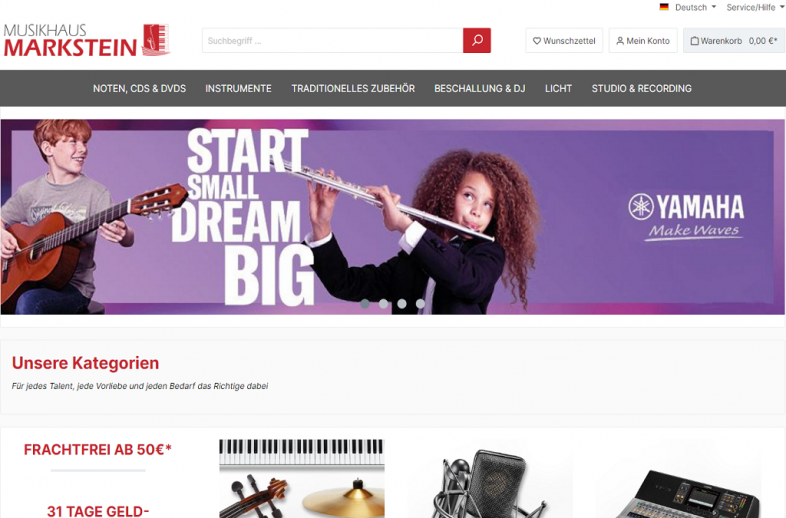 Onlineshop des Kunden Musikhaus Markstein GmbH