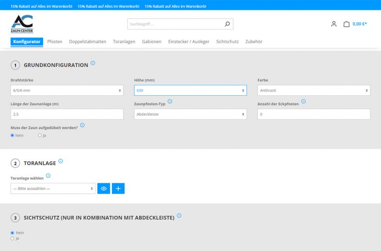 Onlineshop des Kunden AC ZAUN CENTER