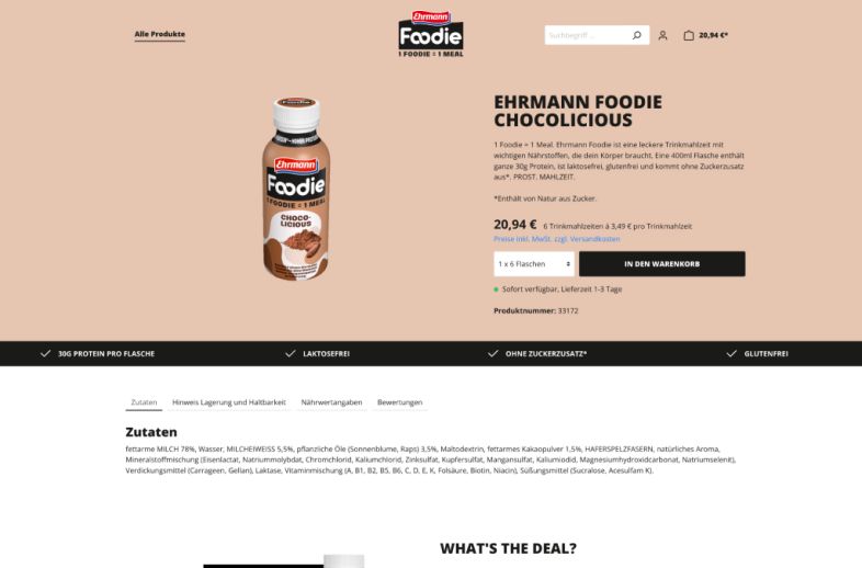 Screenshot des Shops: Ehrmann Onlineshop DE