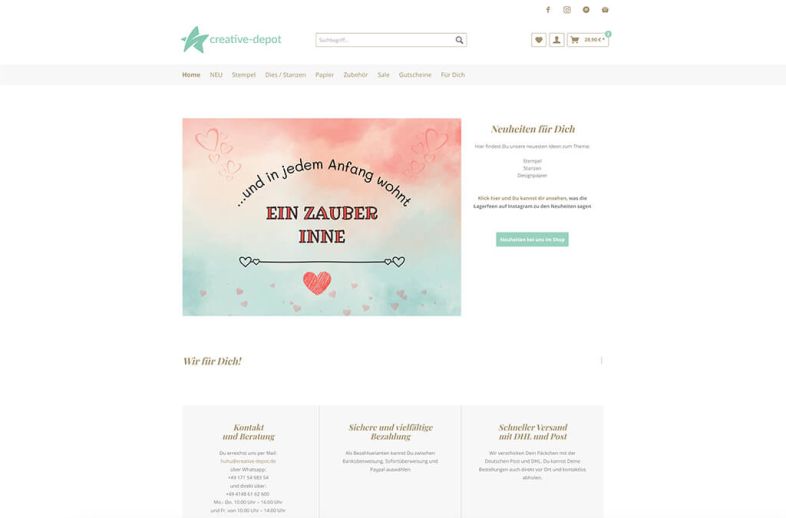 Onlineshop des Kunden creative-depot