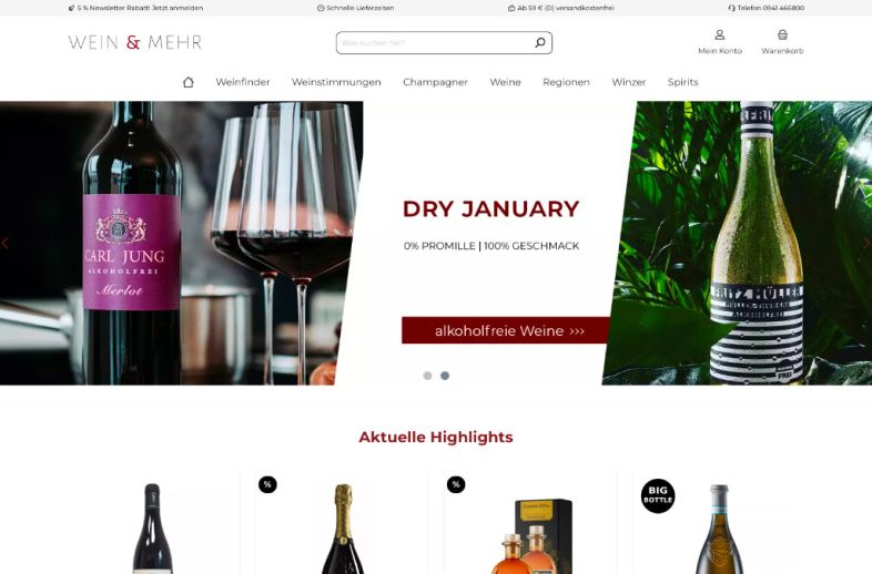 Onlineshop des Kunden Wein & Mehr