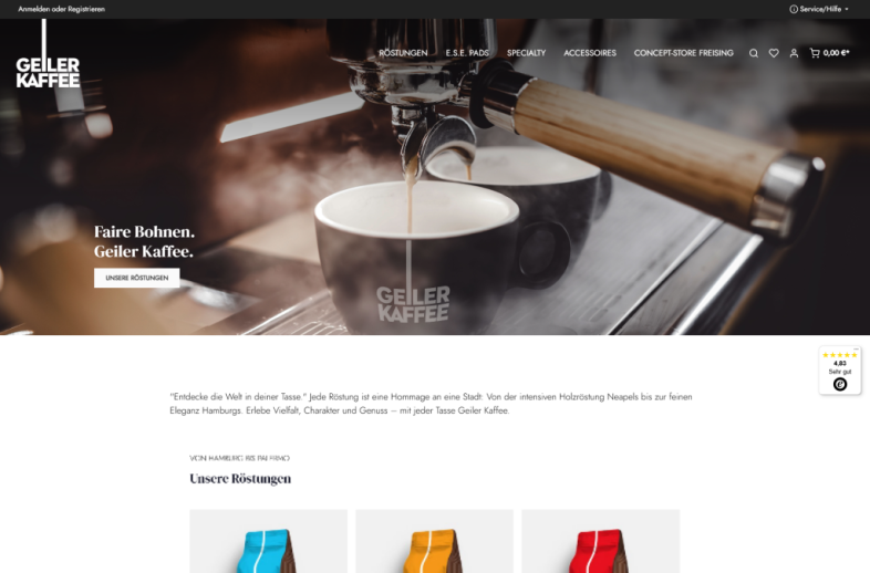 Onlineshop des Kunden GEILER KAFFEE