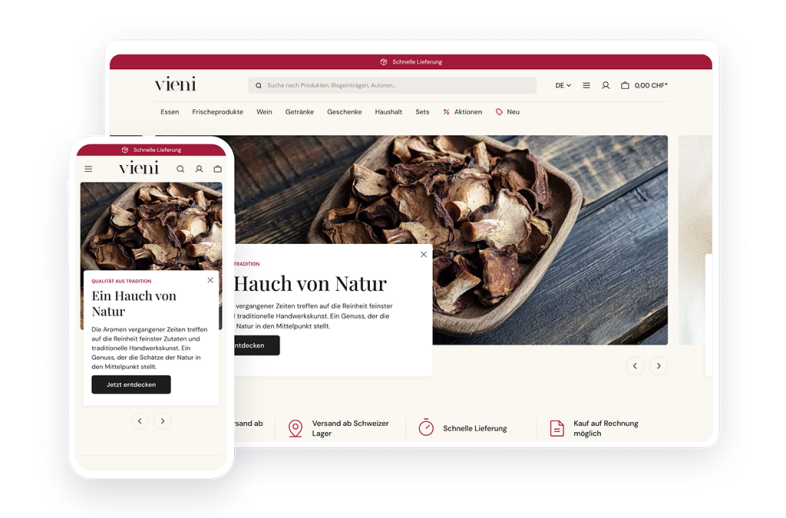 Onlineshop des Kunden vieni.ch