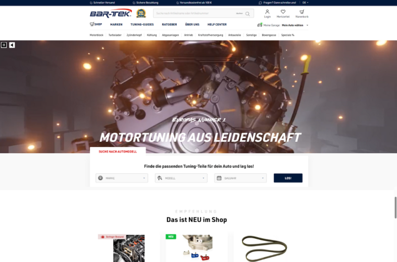 Onlineshop des Kunden BAR-TEK® - Motorsport