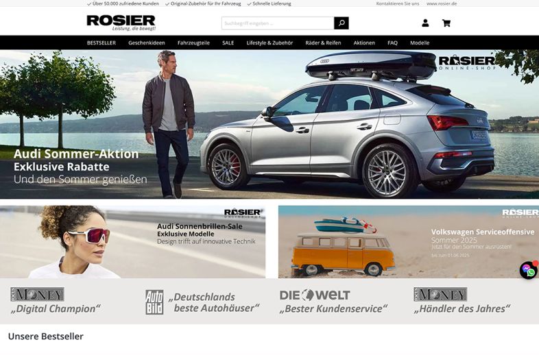 Onlineshop des Kunden Rosier - großes Autohaus für 9 Marken