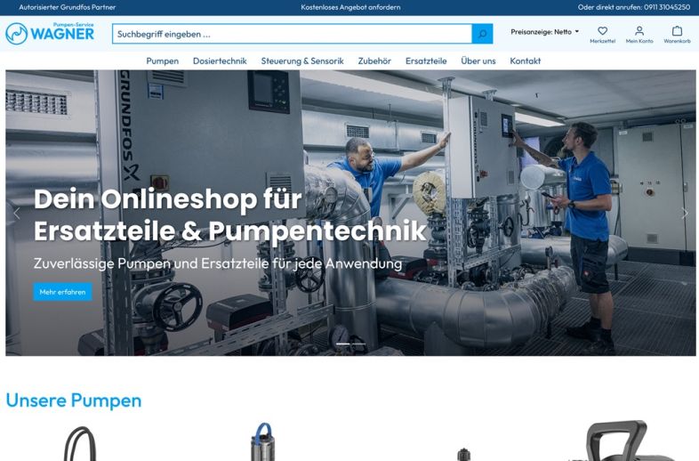 Onlineshop des Kunden Pumpenservice Wagner