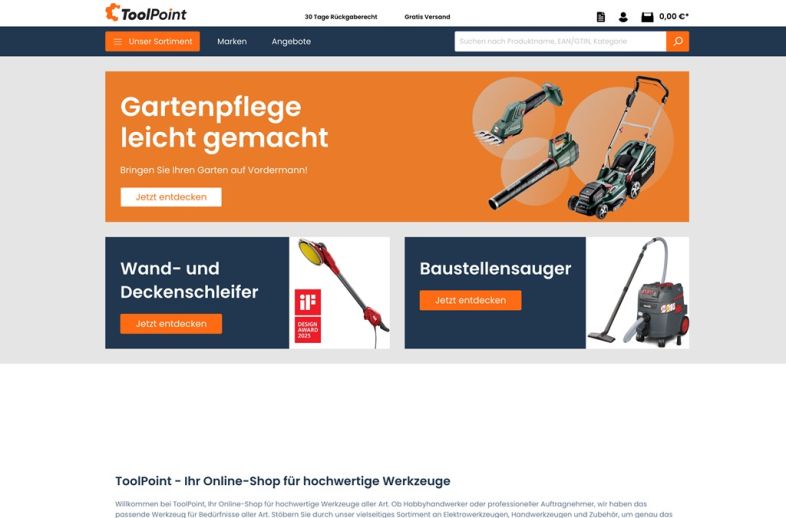 Onlineshop des Kunden Toolpoint Werkzeugshop