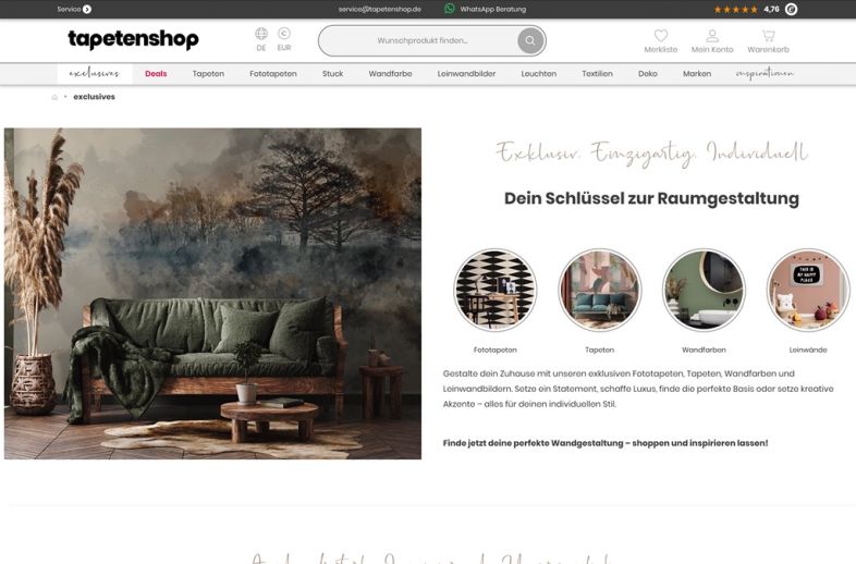 Onlineshop des Kunden Tapetenshop
