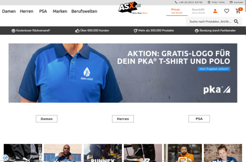 Onlineshop des Kunden ASX