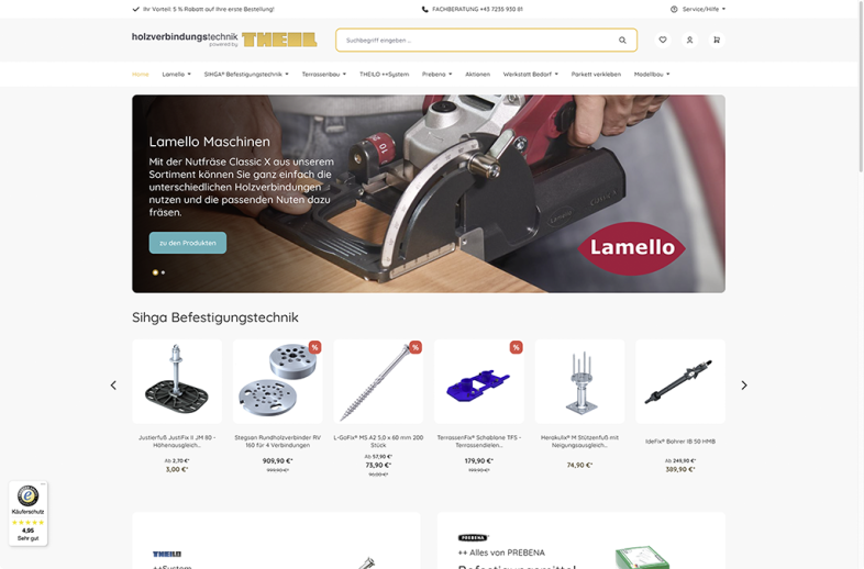 Onlineshop des Kunden Theil Holzverbindungstechnik