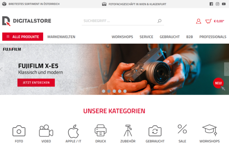 Onlineshop des Kunden Digitalstore Vienna 