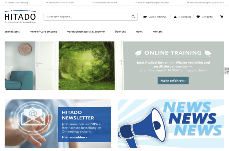 Onlineshop des Kunden Hitado GmbH