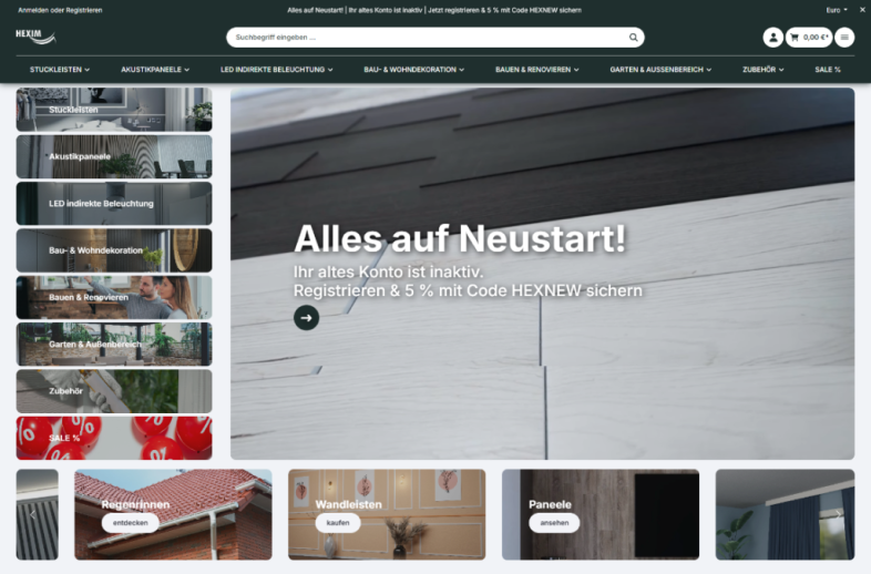 Onlineshop des Kunden Hexim