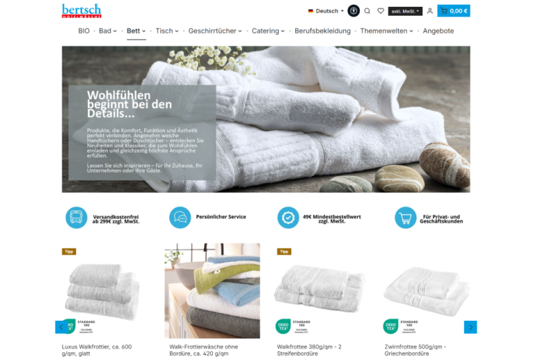 Onlineshop des Kunden Bertsch