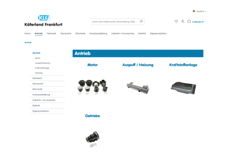 Onlineshop des Kunden Käferland Onlineshop