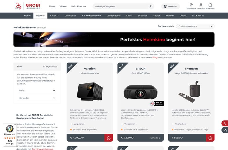 Onlineshop des Kunden GROBI.TV