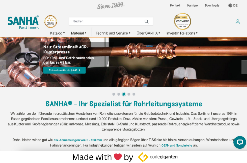 Onlineshop des Kunden SANHA B2B Webshop