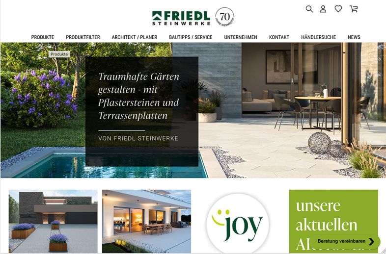 Onlineshop des Kunden Friedl Steinwerke - "Beton ist unsere Passion"