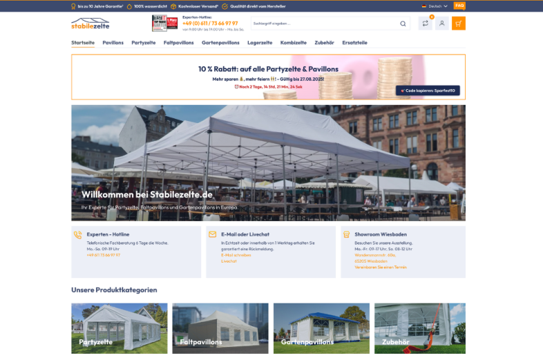 Onlineshop des Kunden stabilezelte.de