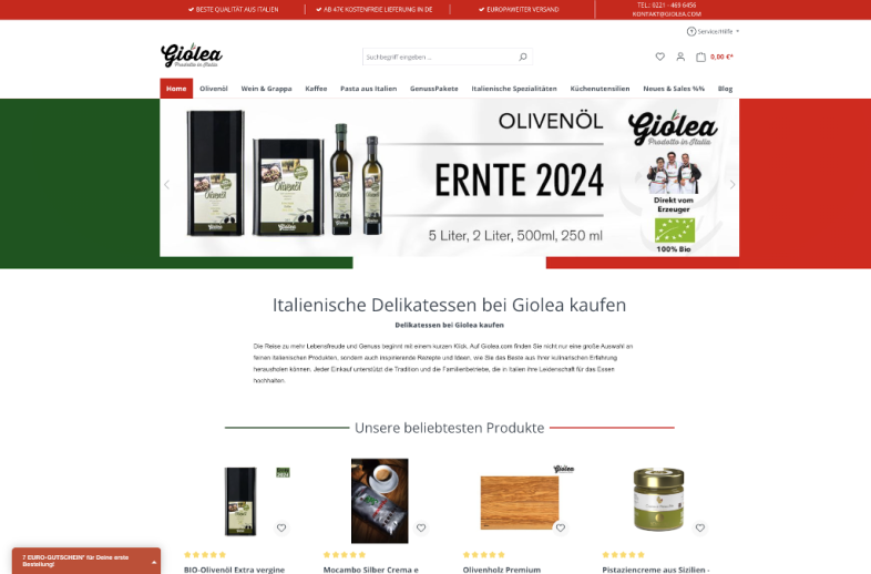 Onlineshop des Kunden GIOLEA - Olivenöl dalla mamma & italienische Spezialitäten