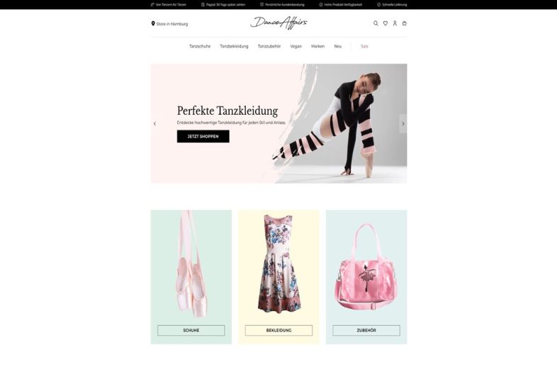 Onlineshop des Kunden Dance Affair