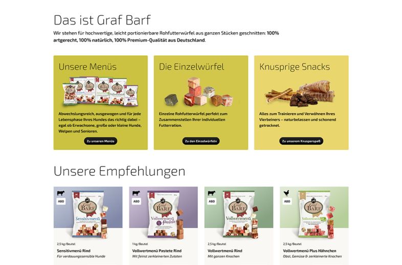 Onlineshop des Kunden  Online-Shop für Hundefuttermittel von Graf Barf 