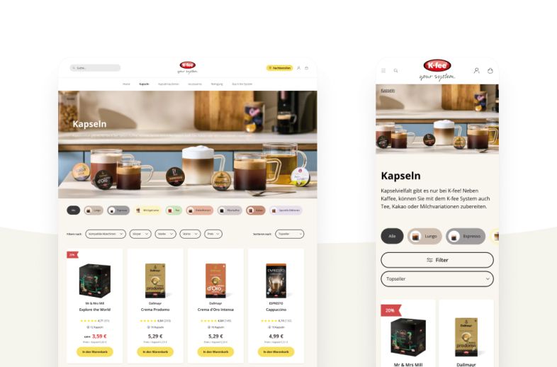 Onlineshop des Kunden K-fee