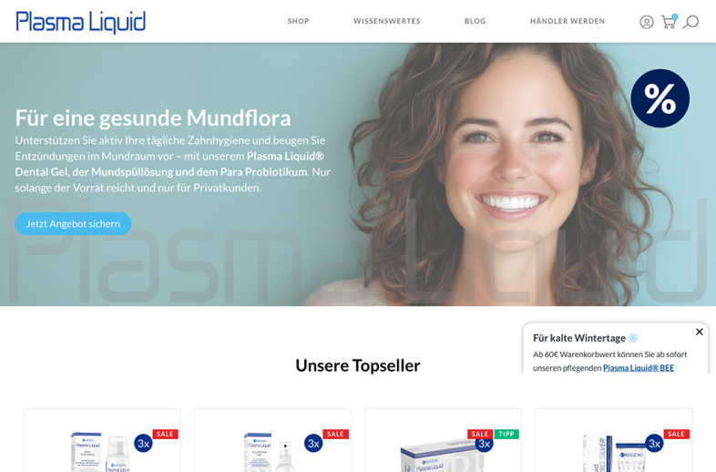 Onlineshop des Kunden REGENO Plasma Liquid®