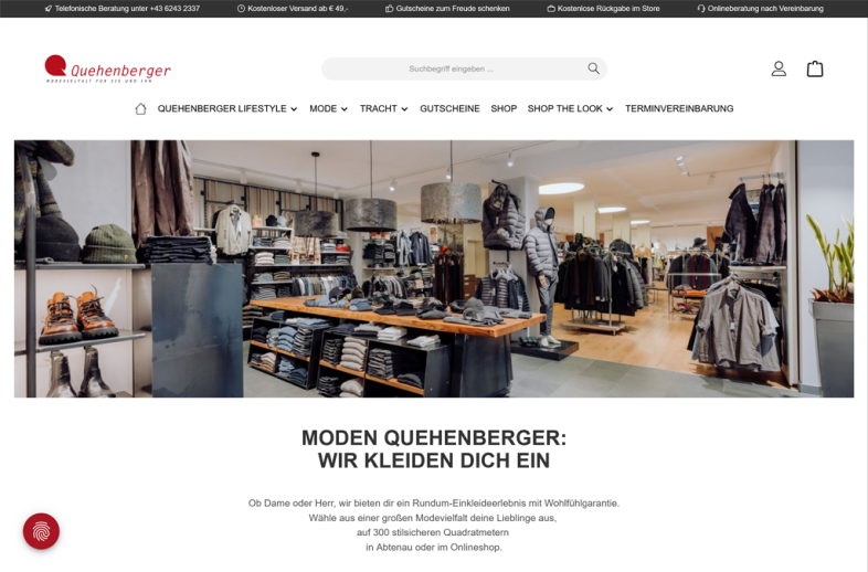 Onlineshop des Kunden Moden Quehenberger