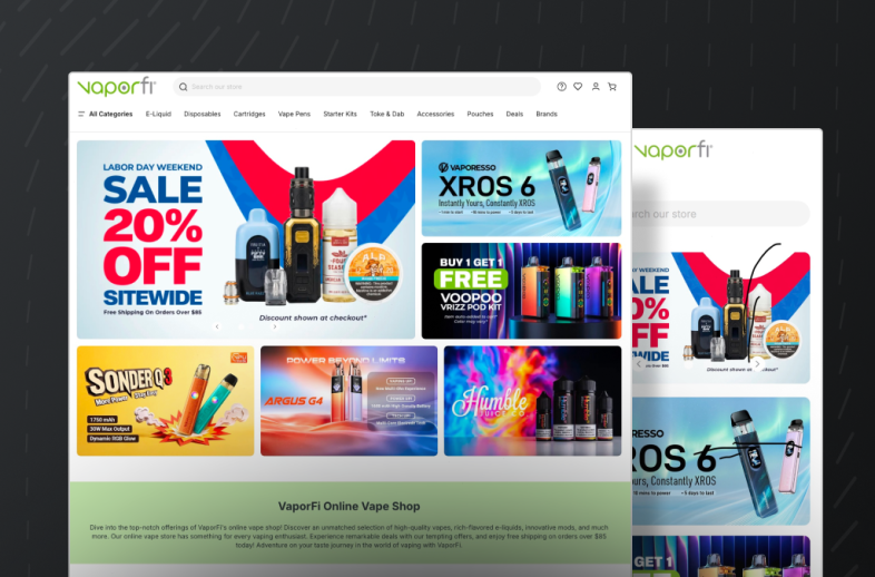Onlineshop des Kunden Shopware 6 Multi-Store für VaporFi, South Beach Smoke & VaporBeast