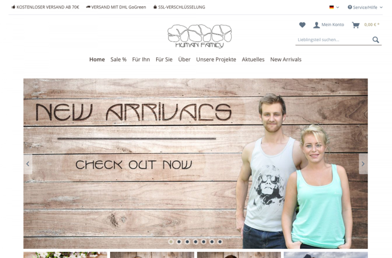 Onlineshop des Kunden Human Family