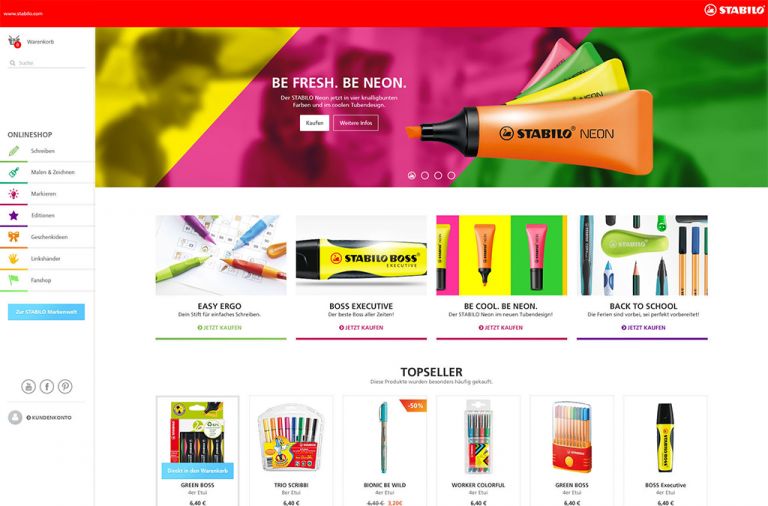 Onlineshop des Kunden Stabilo