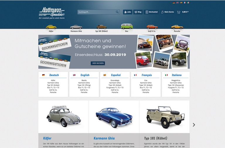 Onlineshop des Kunden Hoffmann-Speedster
