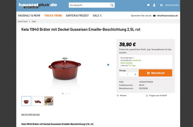 Onlineshop des Kunden Hausratplus