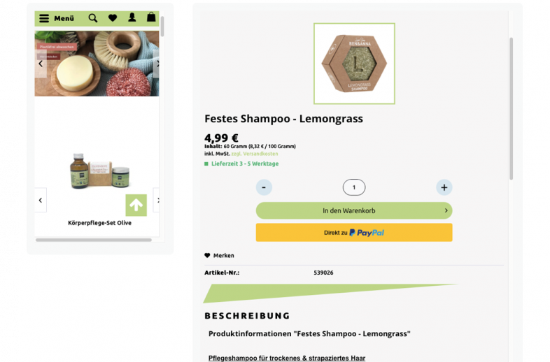 Onlineshop des Kunden kein Planet B